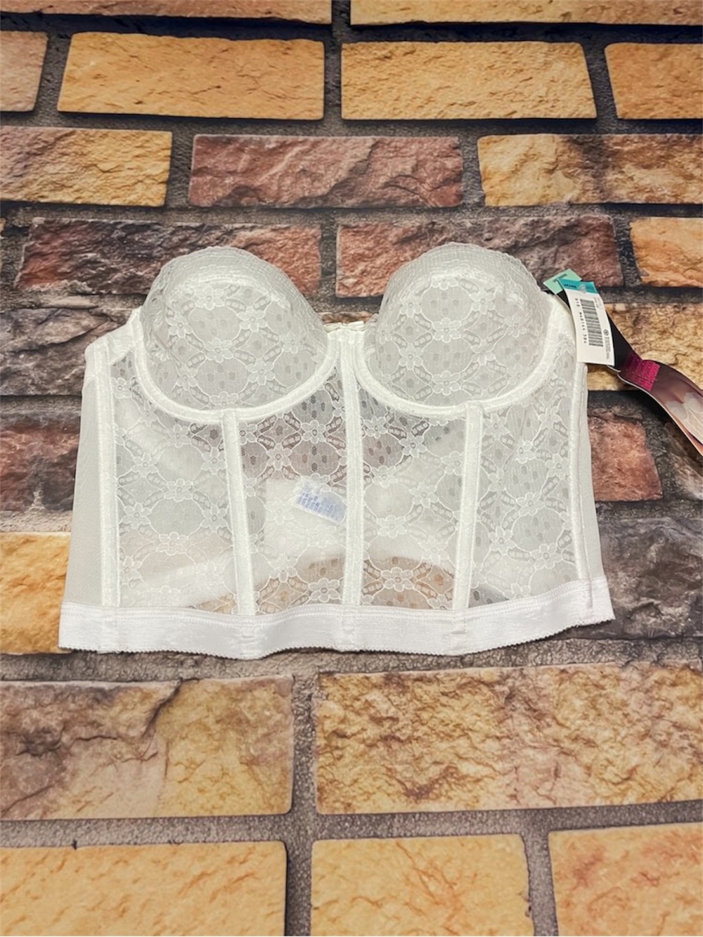 Vintage Sears Longline Strapless Lace Bustier Corset White 38B Lingerie Coquette